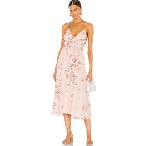 Resa Hannah Midi Slip Dress Womens Small Pink Floral Plunge V Neck Feminine